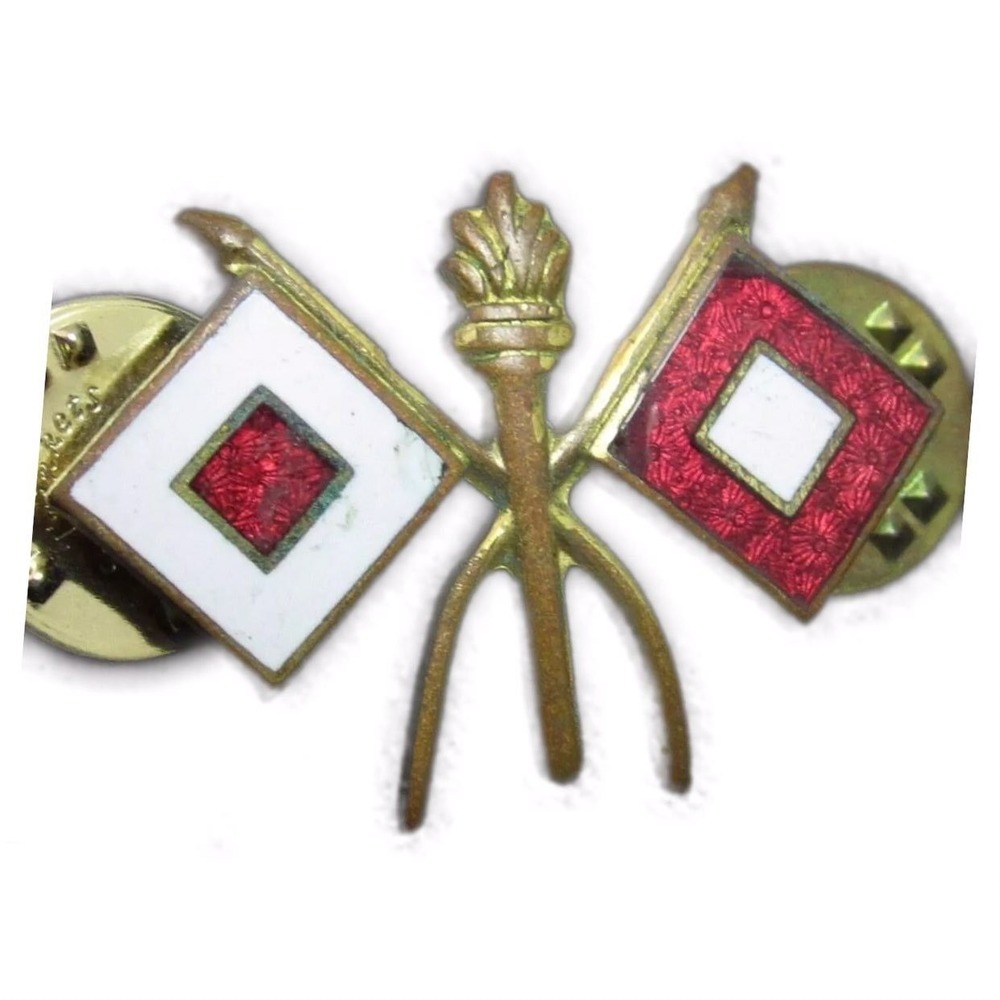 Red & White Flags Vintage Gold Toned Enamel Tie Tack Lapel Military Pin‎